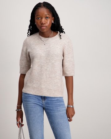LMTD NLFLODET SS SHORT KNIT Beige Pulls Fille - Kids Brand Store