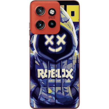 Kompatibelt Mobildeksel til Motorola Motorola Edge 50 Neo Blågul Roblox hettegenserfigur med minimalistisk neonstil og masket ansikt, moderne spillil