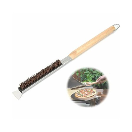 Pizzastein rengjøringsbørste med skrape, trehåndtak, bærbart grill kjøkkentilbehørssett