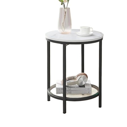 ROTZ SIDA TABLE - ACCENT TABLE - END TABLE - Har svart ram, vit marmorutseende, stål och glas - 45 cm x 55 cm