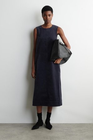 COS Frauen Midikleid Aus Cord In A Linie in Blau