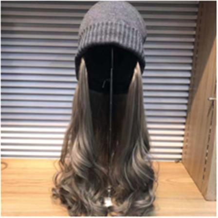 Lämmin talvi neulottu pipo Hatut Naisten pitkät hiukset Live-lähetys Villa Big Wave Unisex Black plus gray hair