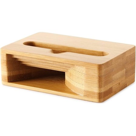 Træhøjttalerholder, mobiltelefonholder forstærkerhøjttaler, bærbar træ mobiltelefon dock, anvend til smartphone (brun)