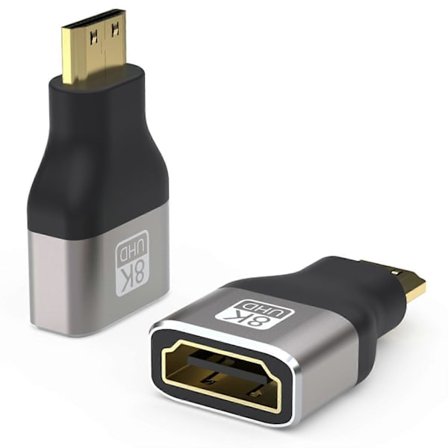 Mini HDMI Hane till HDMI Hona Adapter HDMI 2.1 Kopplingskontakt 8K Kompatibel med Kamera, Videokamera