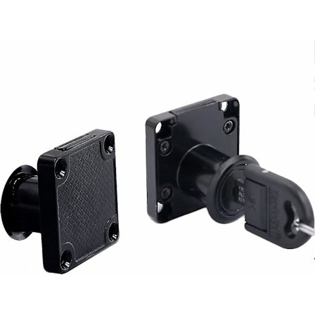 Sett med 2 kamlåser i sinklegering, svart, firkantet, for møbler, skuffer