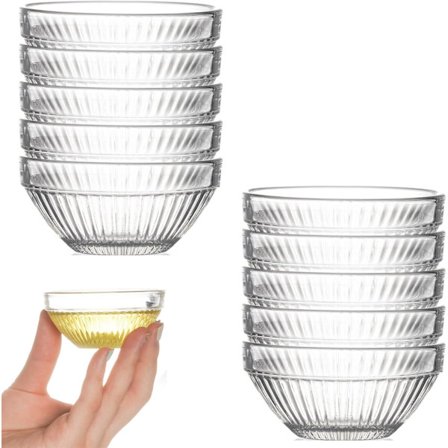 Dippikulhot, 80 mm minilasikulhot, 10 lasikulhoa, pienet dippikulhot, dippikulhot, uudelleenkäytettävät välipalakulhot, pinottavat