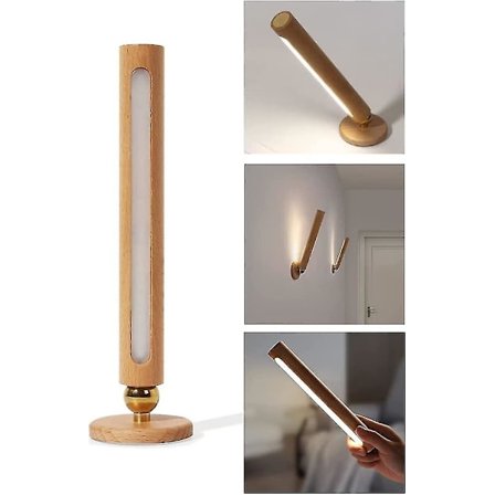 360 roterbar vägglampa i trä med LED, magnetisk USB-laddningsbar vägglampa, batteridriven LED-nattlampa