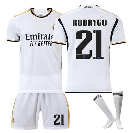 23/24 Ny sesong Hjem Real Madrid CF RODRYGO Nr 21 Barn Jersey-pakke Barn-16