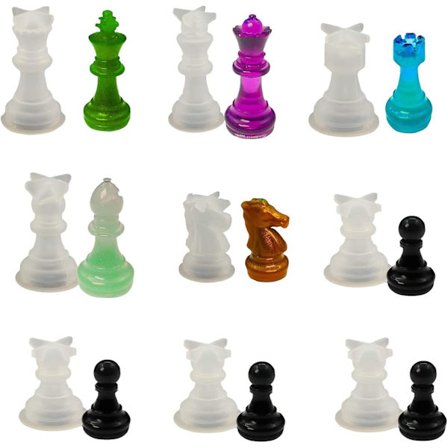 9 stk. silikoneforme til silikone skakbrikker 3D skakbrikker DIY håndværk, boligindretning