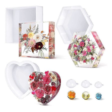 3 stk. Store forme til harpiks, blank dyb firkant/sekskant hjerte/bogstøtter harpiksform med 3 stk. runde