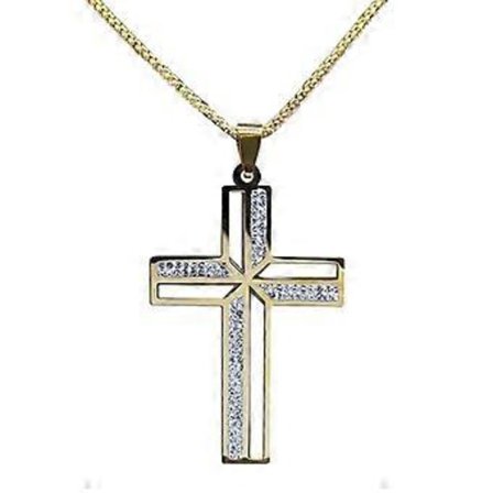 Korshalskæde i rustfrit stål med rhinsten, unisex choker, kristen religiøs halskæde smykker til mænd og kvinder, guld (guld)