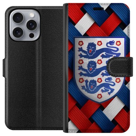 Kompatibelt Lommeboketui til Apple Apple iPhone 16 Pro Max Grafiskt England-motiv med heraldiske løver og flettet mønster i rødt, hvitt og blått,