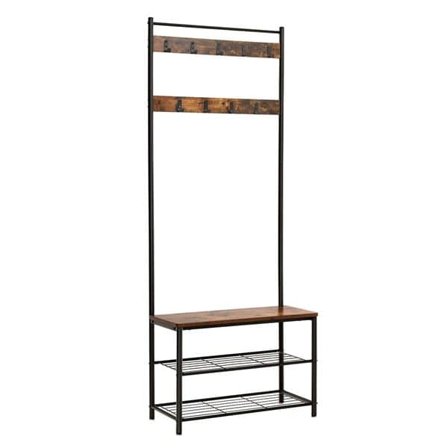 Garderobestativ med benk og skohylle i industriell design - 177 cm