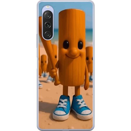 Yhteensopiva Puhelinkuori Sony Xperia 10 V Italialainen aivokehityksen rannikkoteema - Puinen hahmo sinisillä kengillä ja baseball-mailalla
