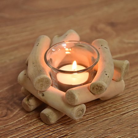 Håndlaget telysholder i tre med glasskopp i rustikk landlig kyststil for bondehusinnredning Hjemmealterdekorasjon Helligdagsdekorasjon