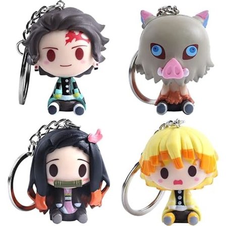 Demon Slayer Nøkkelring, 4 stk. Demon Slayer Nøkkelring, Demon Slayer Nøkkelring, Demon Slayer Kimetsu no Yaiba Nøkkelring, Anime Nøkkelring 
