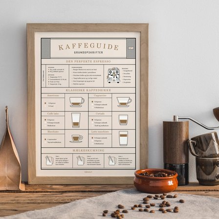 Plakat med Kaffeguide fra Gehalt - velafstemte opskrifter til den perfekte kop kaffe