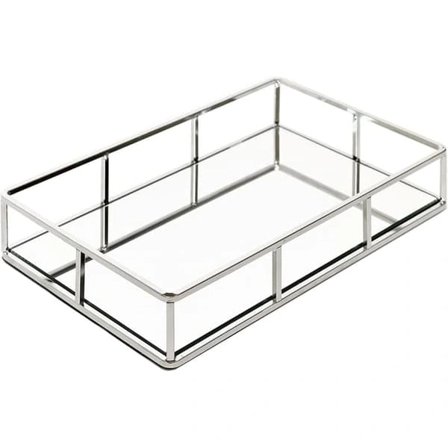 Spejl bakke - Bakke til køkkenskabe i rektangulært design til smykker, parfume, makeup organizer | Dekorativ makeup bakke i metal, silver_tfrf
