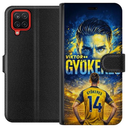 Kompatibelt Lommeboketui til Samsung Samsung Galaxy A12 Viktor Gyökeres fotballplakat i gult og blått med dramatisk stadionbakgrunn, sportillustrasj