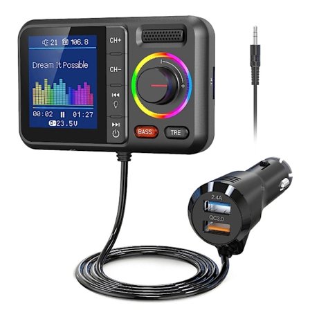 Trådlös Musikstreaming Bil FM-sändare HiFi-ljud med Snabb Laddningsport