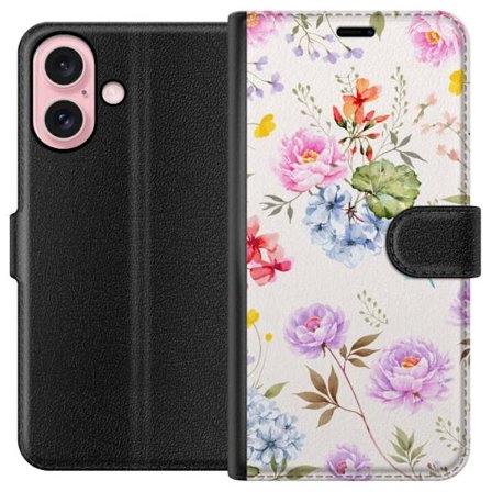 Yhteensopiva Lompakkokotelo Apple Apple iPhone 16 Kukkakuviota käsinmaalatuilla kukilla, perhosilla ja hyönteisillä romanttiseen skandinaaviseen ty