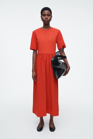 COS Women's Contrast-Panel Midi Dress in Orange