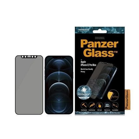 PanzerGlass E2E Super+ Microfracture antibakterielt hærdet glas til iPhone 12 Pro Max - sort ramme