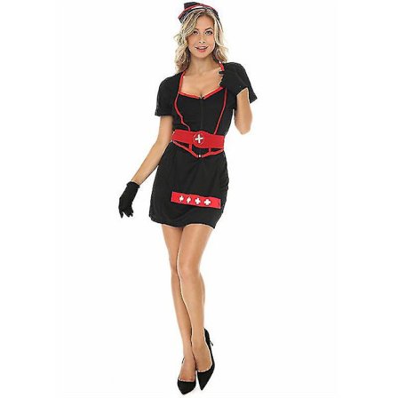 Damsjuksköterska Hottie kostym Svart sjuksköterska kostym