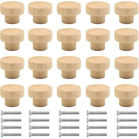 20 stk. tre knotter for skap - Runde naturlige tre knotter - For skap, skuffer, kommoder