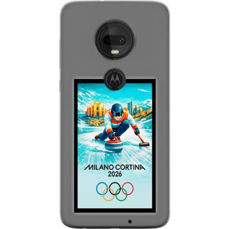 Kompatibel Mobilcover til Motorola Moto G7 Ishockeyillustration med spillere i bevægelse på isen, Milano Cortina 2026, Milano-landemærker og olympisk
