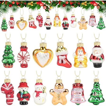 Red and Green Mini Glass Ornaments, Set of 12 for Christmas Decoration