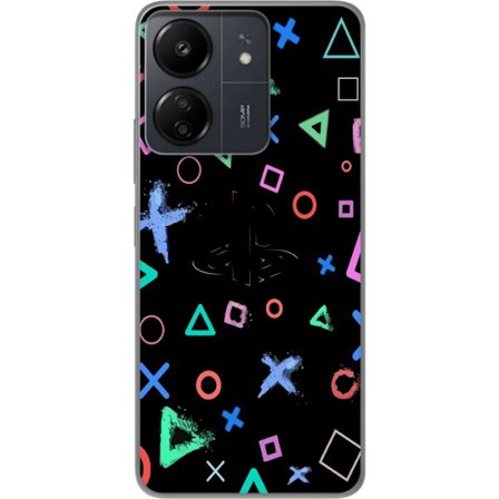 Yhteensopiva Puhelinkuori Xiaomi Redmi 13C Retropelejä Symboleita Neonilla Mustalla Taustalla