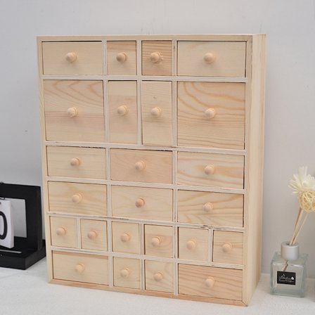 Nedtællingsjulekalender i træ med 24 skuffer, skrivebordsorganisator til håndværksopbevaring