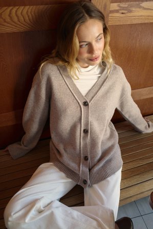 Premium Selection Wool Knitted Oversized Cardigan - Premium kvalitet - Beige - S