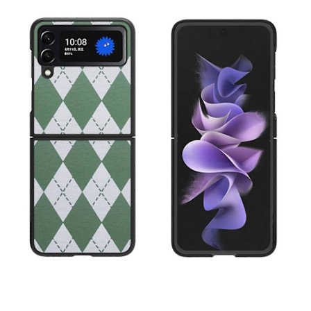 Geometriskt rombfodral kompatibelt med Samsung Galaxy Z Flip 4, PC-ram & Stötsäkert skydd i PU-läder