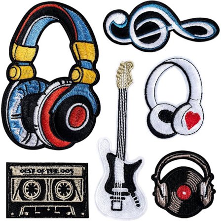 6 stk. Stryge-på-lapper til jakker Hip hop, Musik Serie Broderi Lappe Velegnet til Tøj Kjole Hat Bukser Sko Curta