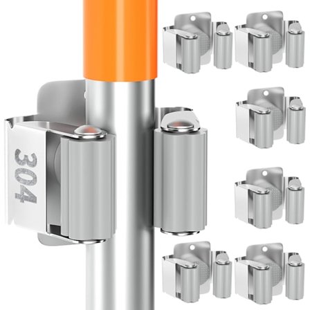 6-pack väggmonterad kvast- och mopphållare i rostfritt stål, tungt garageförvaringssystem för trädgård, tvättstuga