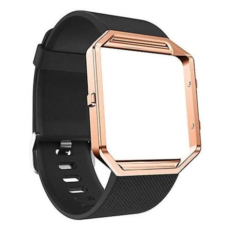 Blød silikone urrem udskiftning sport rem med rose guld ramme til Fitbit Blaze [GGL] Black