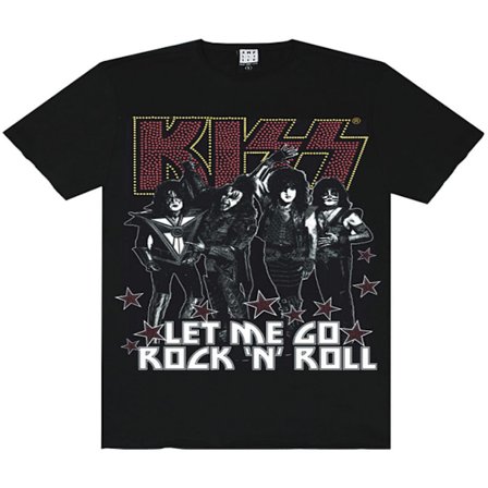 Amplified Mens Let Me Go Rock N Roll Kiss Diamante T-Shirt L Bl