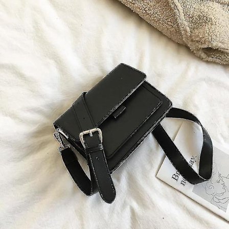 Svart fasjonabel dame PU skinn crossbody veske, kort klaff skulder veske (19.5cm*16cm*9cm)