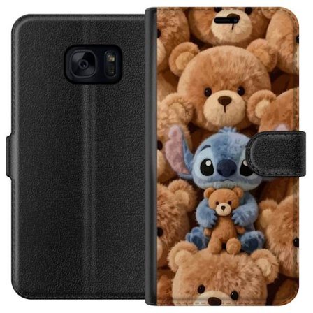 Kompatibel Tegnebogsetui til Samsung Galaxy S7 Stitch omgivet af brune teddybjørne med en lille teddybjørn i armene i en sød og hyggelig kawaii-design