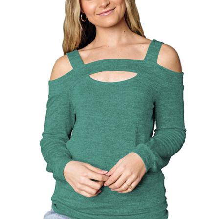 Kvinnor Långärmad Kall Axel Enfärgad T-shirt Ihåliga Toppar