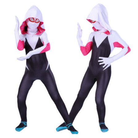 Spökspindel Stacy Gwen Cosplay Halloween Kostym Jumpsuit Maskerad Vit Svart Stacy‘-PO- för flickor