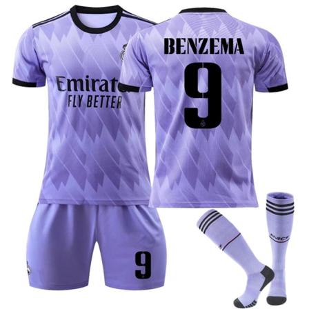 Real Madrid Away Purple nro 9 Benzema nro 20 Vinicius-jalkapallopaita - Perfet #9 12-13Y