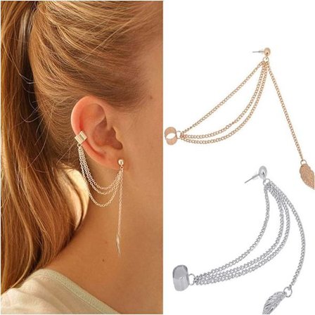 Guld og sølvblad kæde punk rock øreringe til kvinder eller piger - 2 par øreringe legering jern