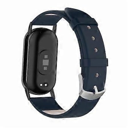 Kompatibelt för Xiaomi Smart Band 8 Äkta Klockarmband i Läder Ersättningsarmband med Anslutning (Mörkblå)