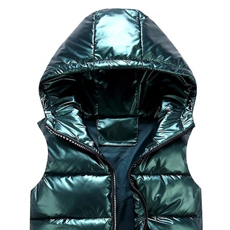 Unisex Shiny Waterproof Sleeveless Jacket Lightweight Puffer Vest - Green