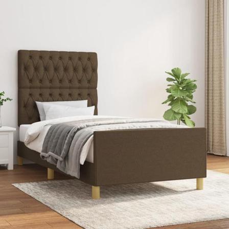 Vidaxl Sängram Med Huvudgavel Mörkbrun 90x200 Cm Tyg Brun