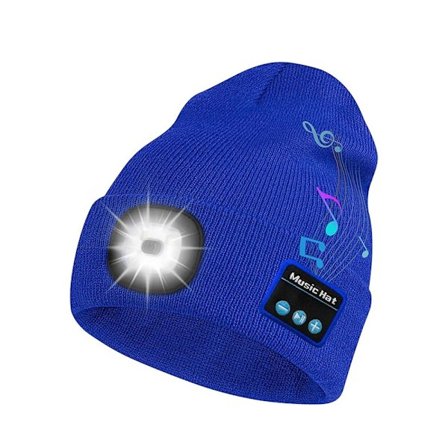 Bluetooth-lue med lys, lue med hodelykt, øretelefoner og innebygd høyttalermikrofon, gave til menn, kvinner og tenåringer