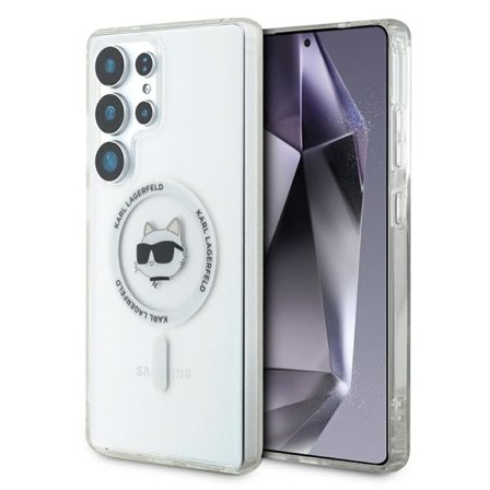 Fodral Karl Lagerfeld Knapp Choupette Huvud Tryckt Logo MagSafe Samsung Galaxy S25 Ultra vit